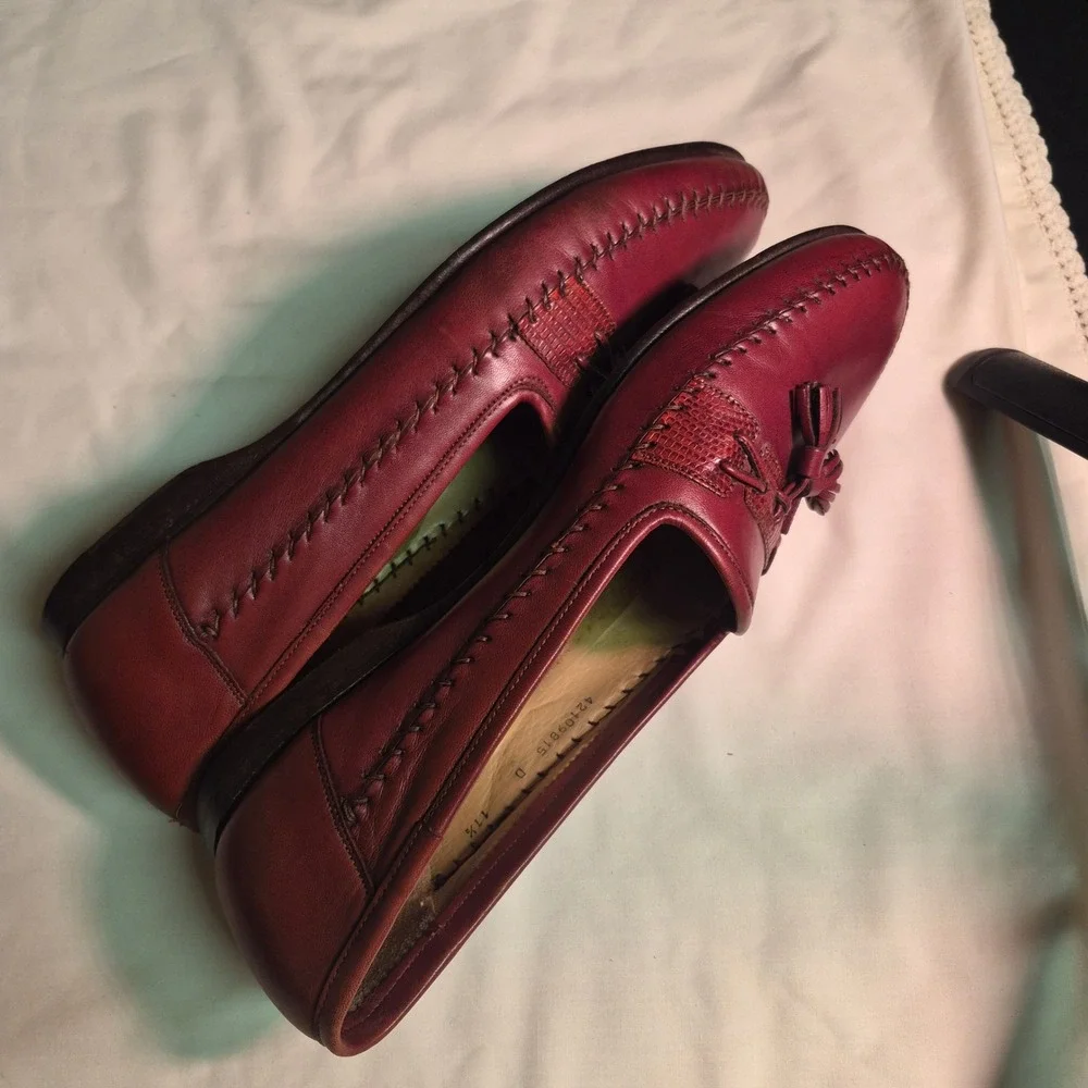Santoni Mens Burgundy Leather Tassel‎ Loafers Made in Italy 11.5 D 42109815